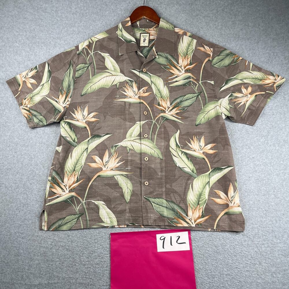 Jamaica Jaxx Silk Tropical Print Shirt XL Floral Button Up Short Sleeve Mens